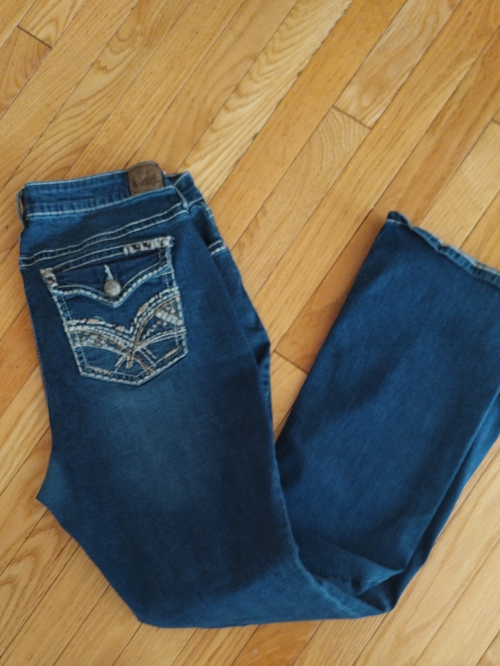 Love Indigo Classic Indigo Bootcut Jeans with Embroidered Pockets
